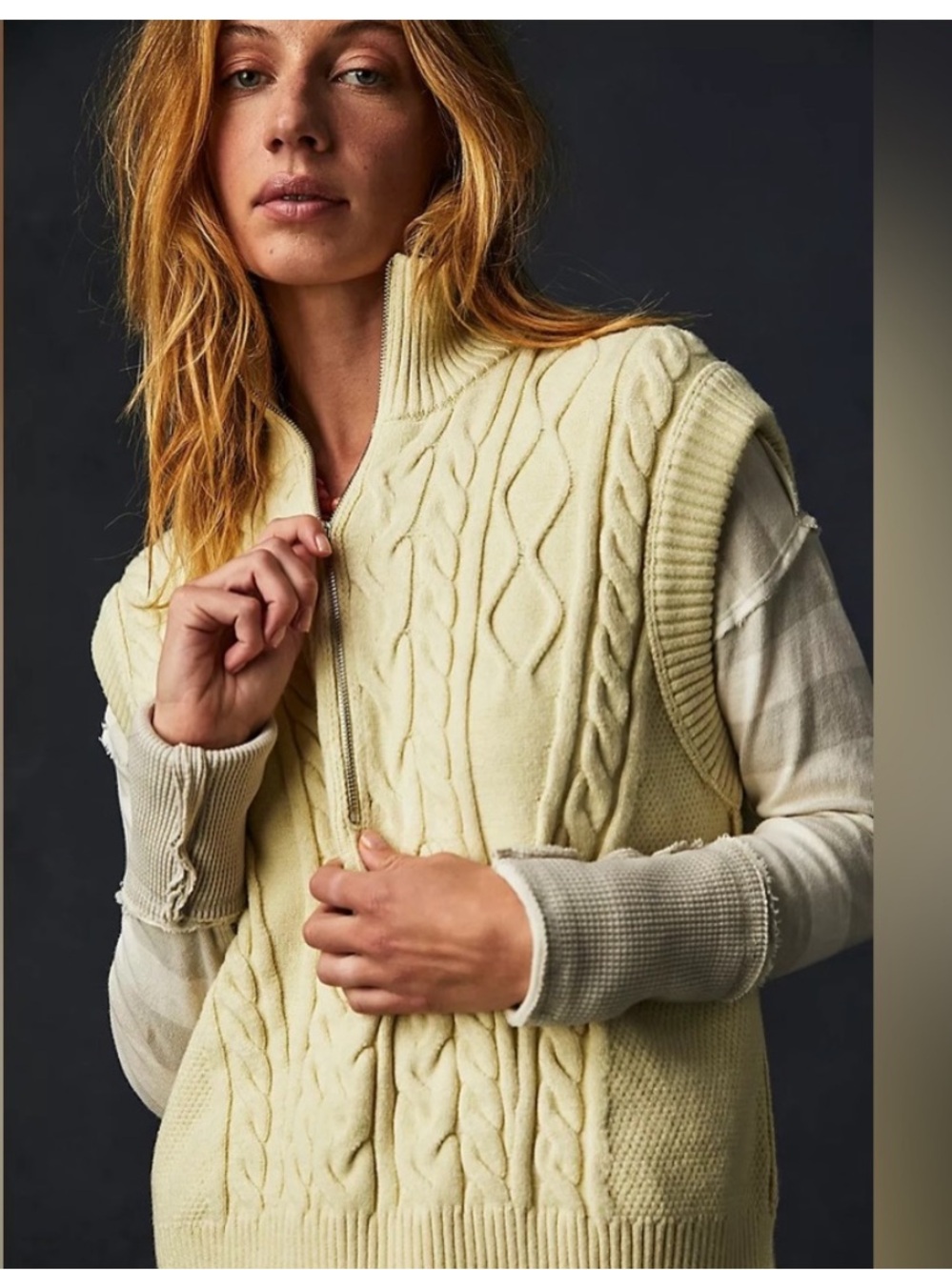 Free People Lizzy Half Zip Sweater  Cable Knit Vest